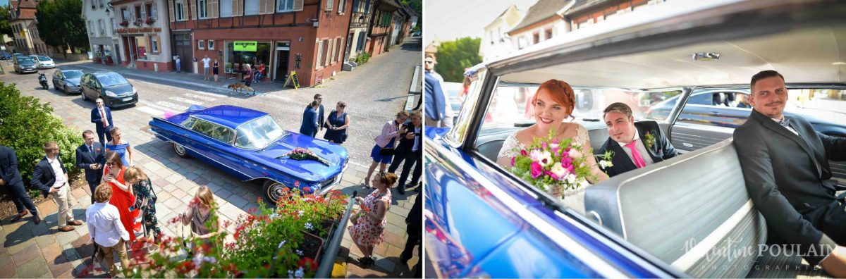 Mariage joyeux vert rose voiture - Valentine Poulain